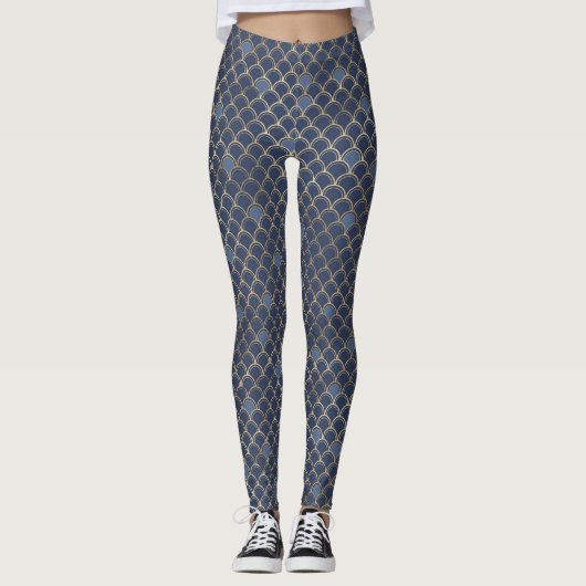 Gold Blue Fish Scale-Leggings Leggings (Voorkant)