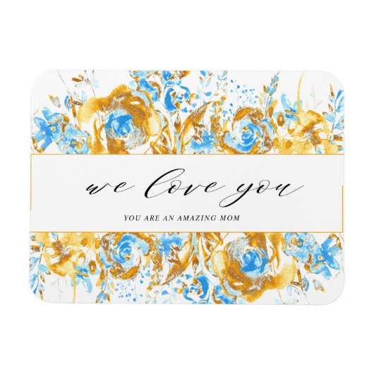 Gold blue floral happy mother's day magneet (Horizontaal)