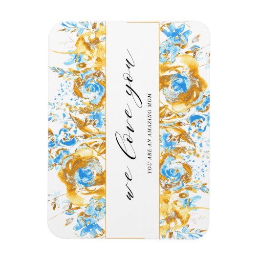 Gold blue floral happy mother's day magneet (Verticaal)