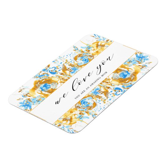 Gold blue floral happy mother's day magneet (Linkerzijde)