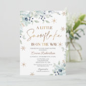 Gold Blue Floral Little Snowflake Baby shower Kaart (Staand voorkant)