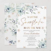 Gold Blue Floral Little Snowflake Baby shower Kaart (Voorkant / Achterkant)