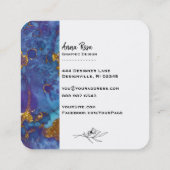 *~* Gold Blue Floral Marble Abstract Organic Vierkante Visitekaartje (Achterkant)