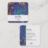*~* Gold Blue Floral Marble Abstract Organic Vierkante Visitekaartje (Voorkant / Achterkant)