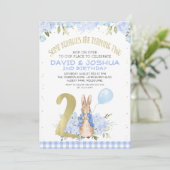 Gold Blue Floral Peter Rabbit 2e verjaardag Kaart (Staand voorkant)