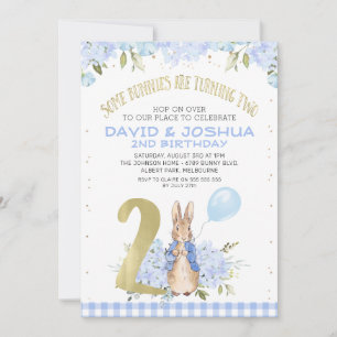 Gold Blue Floral Peter Rabbit 2e verjaardag Kaart