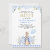 Gold Blue Floral Peter Rabbit Baptism Uitnodiging (Voorkant)