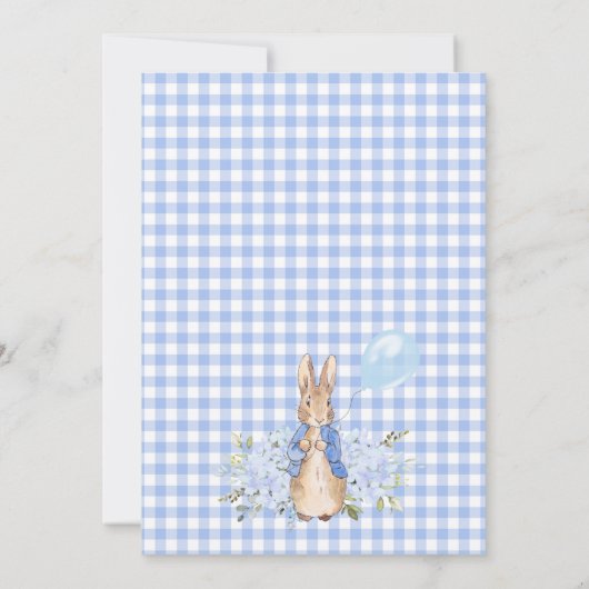 Gold Blue Floral Peter Rabbit Baptism Uitnodiging (Achterkant)