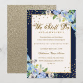 Gold Blue Floral Sparkle Vow Renewal Jubileum Kaart (Voorkant / Achterkant)