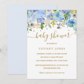 Gold Blue Floral Waterverf Baby shower Uitnodigen Kaart (Voorkant / Achterkant)