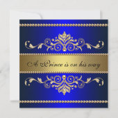 Gold Blue Flourish Pattern Boy Baby shower Kaart (Voorkant)