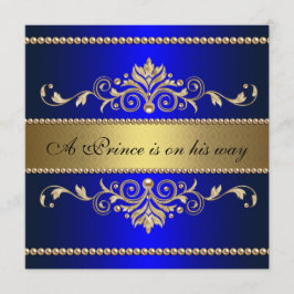 Gold Blue Flourish Pattern Boy Baby shower Kaart