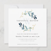 GOLD BLUE FOLIAGE WATERVERF WASWREATWEDING KAART (Voorkant)