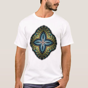 Gold Blue Fractal Cross-Shirt T-shirt