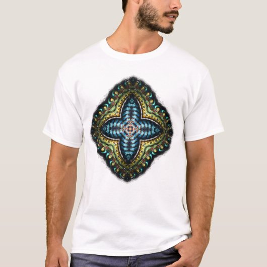 Gold Blue Fractal Cross-Shirt T-shirt (Voorkant)