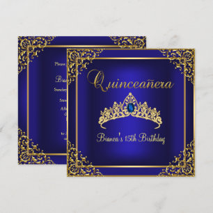 Gold & Blue Gem Tiara Quinceanera Kaart