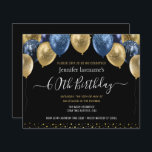 Gold Blue Glitter-ballonnen 60th Birthday<br><div class="desc">Elegant faux blauw en goudglitterballonnen op de bovenste grens. Alle tekst kan worden aangepast en kan eenvoudig worden gewijzigd voor uw eigen wensen. Geweldig elegant,  bespaart het ontwerp van de sjabloon van de verjaardagsfeestdag. Elk jaar kan de leeftijd worden gewijzigd. Elegant eenvoudig modern stijlvol typografie</div>