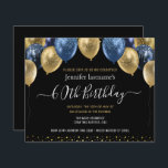 Gold Blue Glitter-ballonnen 60th Birthday<br><div class="desc">Elegant faux blauw en goudglitterballonnen op de bovenste grens. Alle tekst kan worden aangepast en kan eenvoudig worden gewijzigd voor uw eigen wensen. Geweldig elegant,  bespaart het ontwerp van de sjabloon van de verjaardagsfeestdag. Elk jaar kan de leeftijd worden gewijzigd. Elegant eenvoudig modern stijlvol typografie</div>