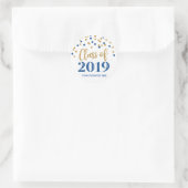 Gold Blue Glitter Confetti Afstuderen 2019 Ronde Sticker (Tas)
