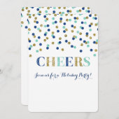 Gold Blue Glitter Confetti Cheers Kerstfeest Kaart (Voorkant / Achterkant)