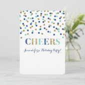 Gold Blue Glitter Confetti Cheers Kerstfeest Kaart (Staand voorkant)