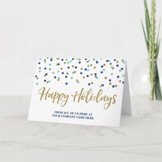 Gold Blue Glitter Confetti Corporate Kerstmis Feestdagen Kaart (Voorkant)