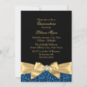 Gold Blue Glitter en Jewel Bow Quinceanera Kaart (Achterkant)