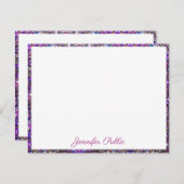 Gold Blue Glitter Handgeschreven script legant Notitiekaartje (Voorkant / Achterkant)