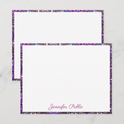 Gold Blue Glitter Handgeschreven script legant Notitiekaartje (Voorkant / Achterkant)