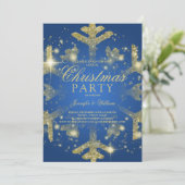 Gold & Blue Glitter Snowflake Xmas Holiday Party Kaart (Staand voorkant)