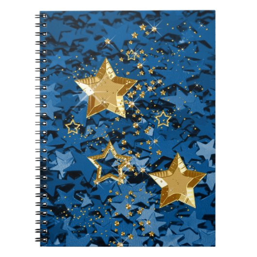 Gold & Blue Glitter Stars Spiral Notebook Notitieboek (Voorkant)