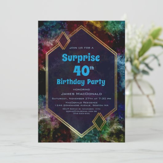 Gold Blue Glitter Surprise 40e verjaardag Kaart (Staand voorkant)