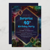 Gold Blue Glitter Surprise 40e verjaardag Kaart (Voorkant / Achterkant)