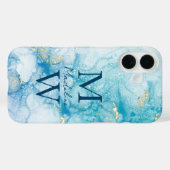 Gold Blue Glitter Watercolor Personalize Case-Mate iPhone Case (Achterkant (horizontaal))