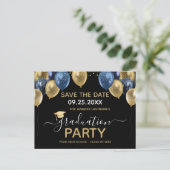 Gold Blue Graduation Party Save the Date Briefkaar Briefkaart (Staand voorkant)