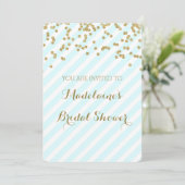 Gold Blue Green Stripes Bridal Shower-uitnodiginge Kaart (Staand voorkant)