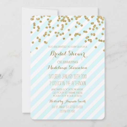 Gold Blue Green Stripes Bridal Shower-uitnodiginge Kaart (Achterkant)