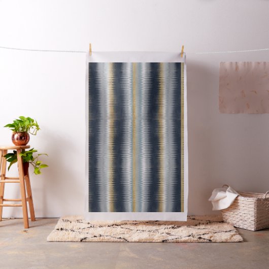 Gold Blue Grey Ikat Zigzag Geometric Pattern Stof (Voorbeeld)