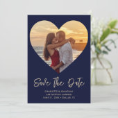 Gold & Blue Heart Cutout voor foto-bruiloft Save The Date (Staand voorkant)