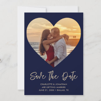 Gold & Blue Heart Cutout voor foto-bruiloft Save The Date