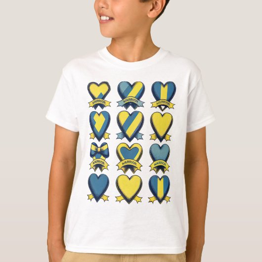 Gold Blue Heart Down Syndrome Awareness Warrior T-shirt (Voorkant)