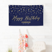 Gold Blue Hexagon Confetti Custom Happy Birthday Spandoek (Insitu)