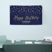Gold Blue Hexagon Confetti Custom Happy Birthday Spandoek (Beurs)