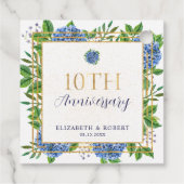 Gold Blue Hydrangea 10e bruiloft Jubileum Bedankjes Labels (Achterkant)