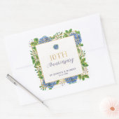 Gold Blue Hydrangea 10th Wedding Jubileum Party Vierkante Sticker (Envelop)