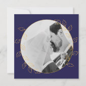 Gold Blue Hydrangea 1st Wedding Photo Jubileum Kaart (Achterkant)