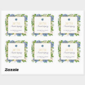 Gold Blue Hydrangea 20e bruiloft Jubileum Party Vierkante Sticker (Vel)