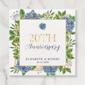 Gold Blue Hydrangea 20th Wedding Jubileum Bedankjes Labels (Voorkant)