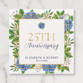 Gold Blue Hydrangea 25th Wedding Jubileum Bedankjes Labels (Achterkant)