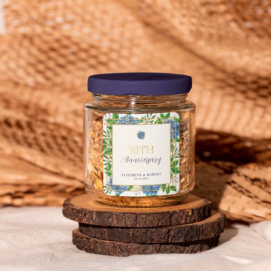 Gold Blue Hydrangea 30e bruiloft Jubileum Party Vierkante Sticker